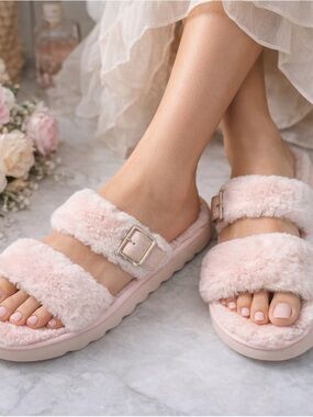 Koolaburra by Ugg Pink Faux Fur Sandals Sz 10
